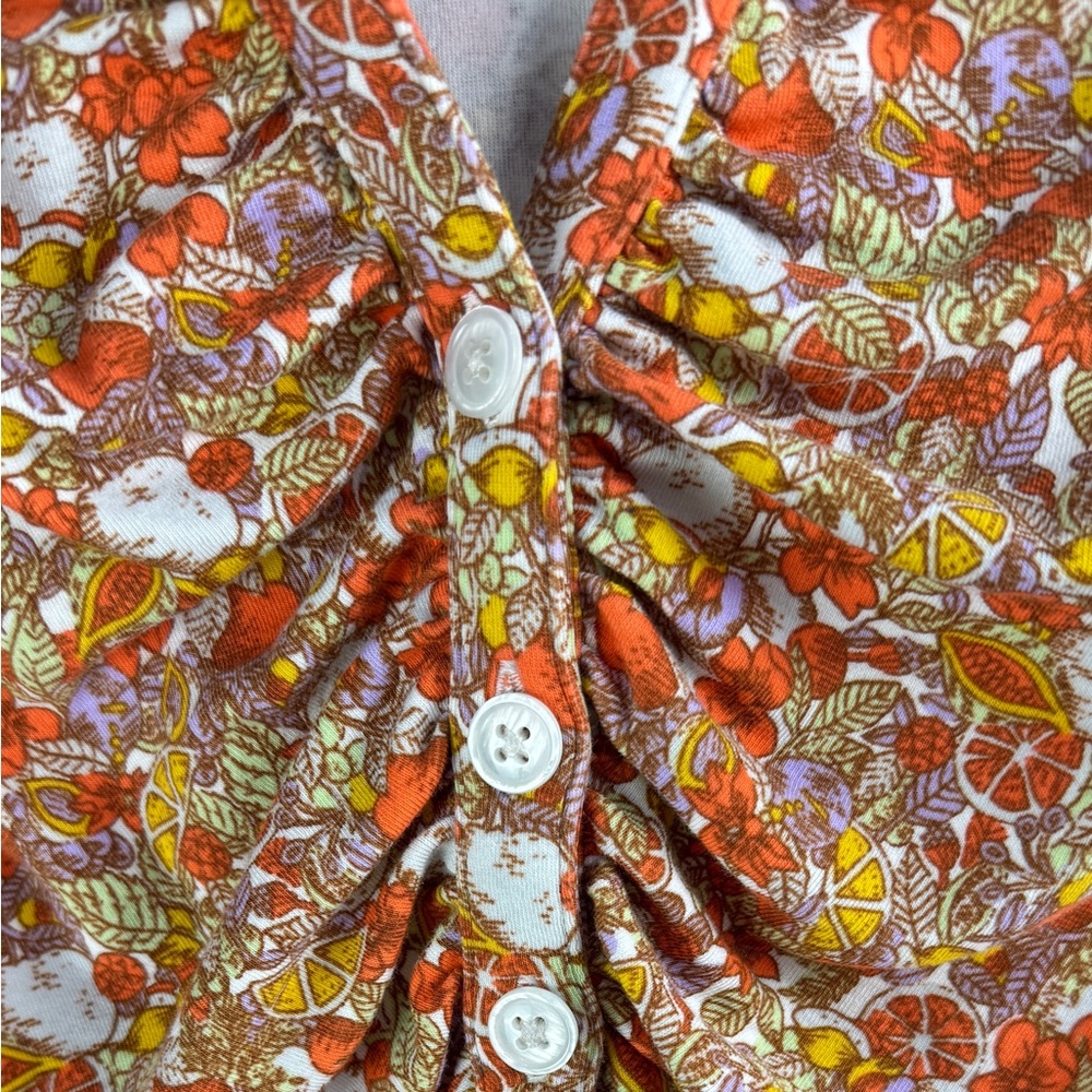 Maeve by Anthropologie Citrus Fruit Printed Button Front Ruched Blouse - Picture 3 of 6